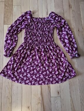 Girls Size 8 Btween Burgundy Floral Long-Sleeve Dress